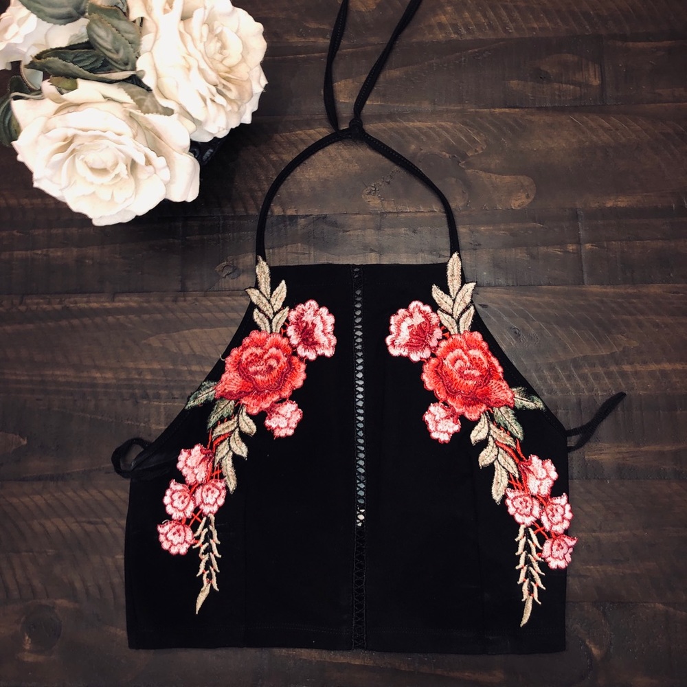 Embroidered Rose Halter top